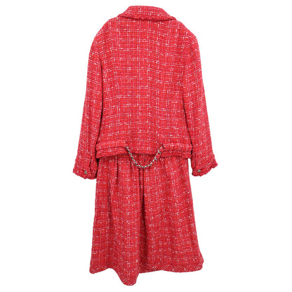 Chanel 2006 Setup Suit Jacket Skirt Tweed Red #42 #40