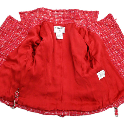 Chanel 2006 Setup Suit Jacket Skirt Tweed Red #42 #40