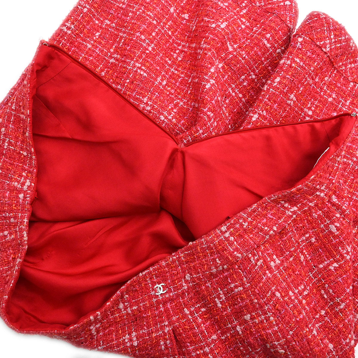 Chanel 2006 Setup Suit Jacket Skirt Tweed Red #42 #40