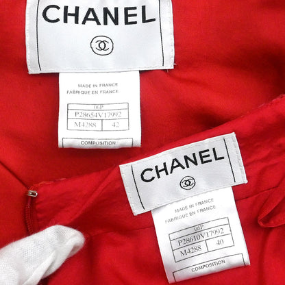 Chanel 2006 Setup Suit Jacket Skirt Tweed Red #42 #40