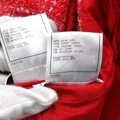 Chanel 2006 Setup Suit Jacket Skirt Tweed Red #42 #40