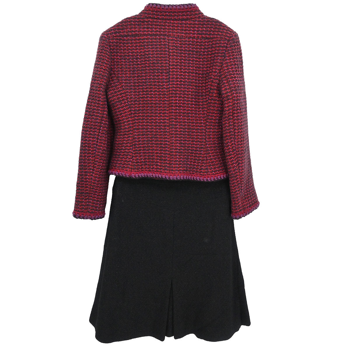 Chanel 2001 Setup Suit Jacket Skirt Tweed Red Black #36 #34