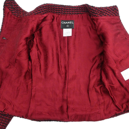 Chanel 2001 Setup Suit Jacket Skirt Tweed Red Black #36 #34