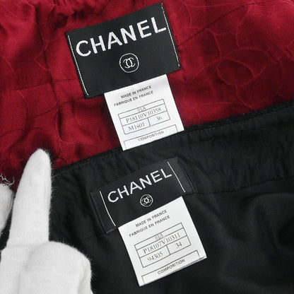 Chanel 2001 Setup Suit Jacket Skirt Tweed Red Black #36 #34