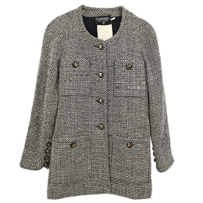 Chanel Collarless Jacket Tweed Black Ivory #36