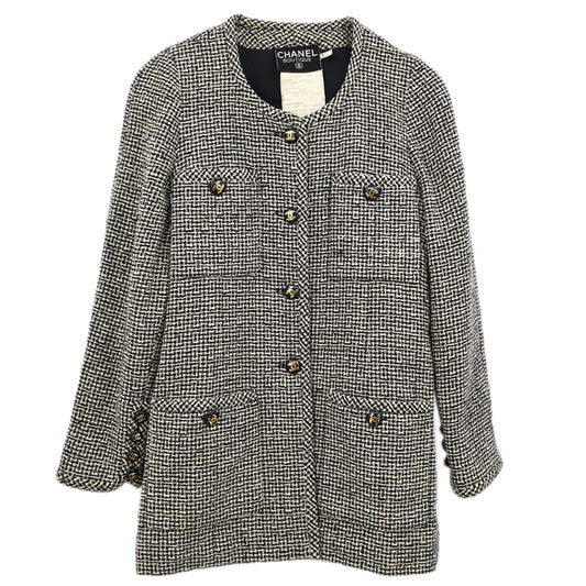 Chanel Collarless Jacket Tweed Black Ivory #36