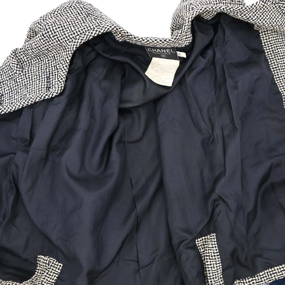 Chanel Collarless Jacket Tweed Black Ivory #36