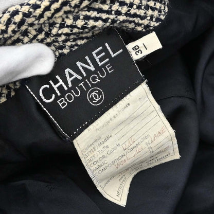 Chanel Collarless Jacket Tweed Black Ivory #36