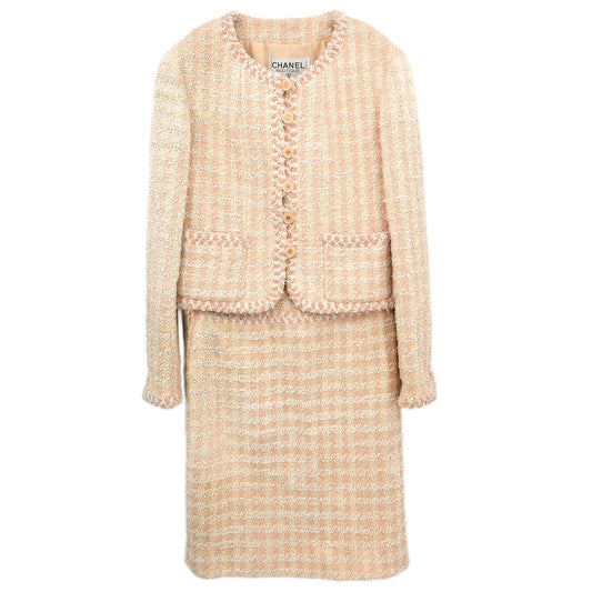 Chanel 1994 Setup Suit Jacket Skirt Tweed Off-white #36