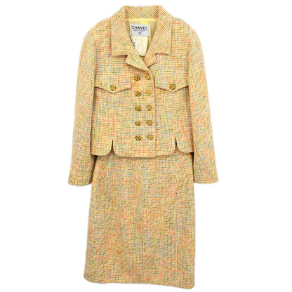 Chanel 1994 Setup Suit Jacket Skirt Tweed Yellow #38