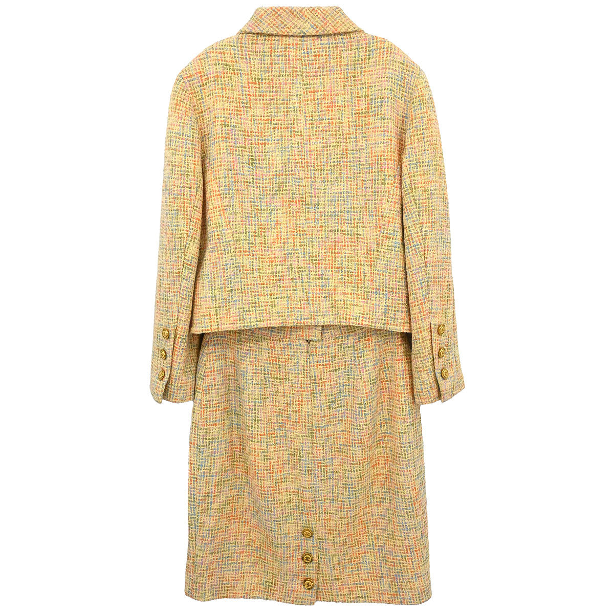 Chanel 1994 Setup Suit Jacket Skirt Tweed Yellow #38