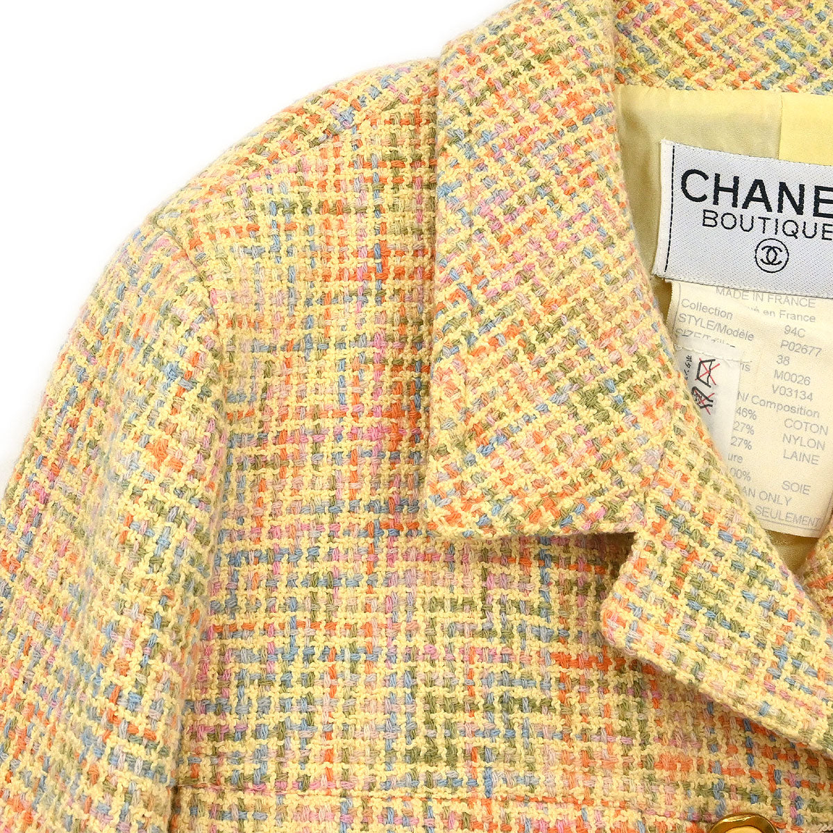 Chanel 1994 Setup Suit Jacket Skirt Tweed Yellow #38