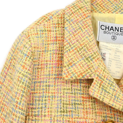 Chanel 1994 Setup Suit Jacket Skirt Tweed Yellow #38