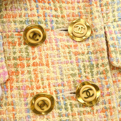Chanel 1994 Setup Suit Jacket Skirt Tweed Yellow #38