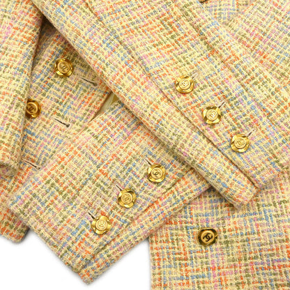 Chanel 1994 Setup Suit Jacket Skirt Tweed Yellow #38