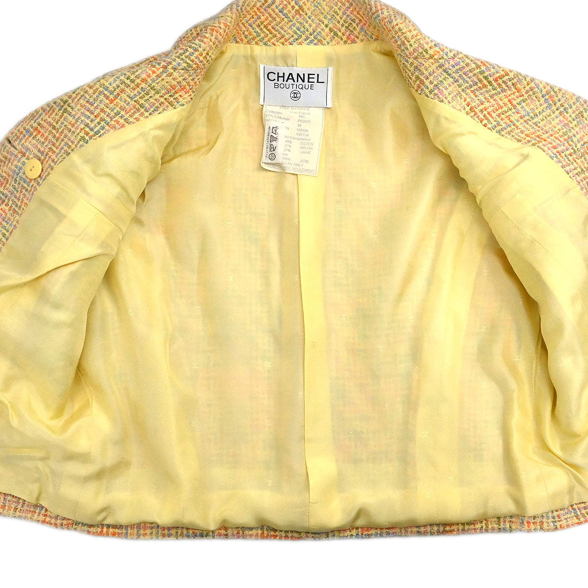 Chanel 1994 Setup Suit Jacket Skirt Tweed Yellow #38