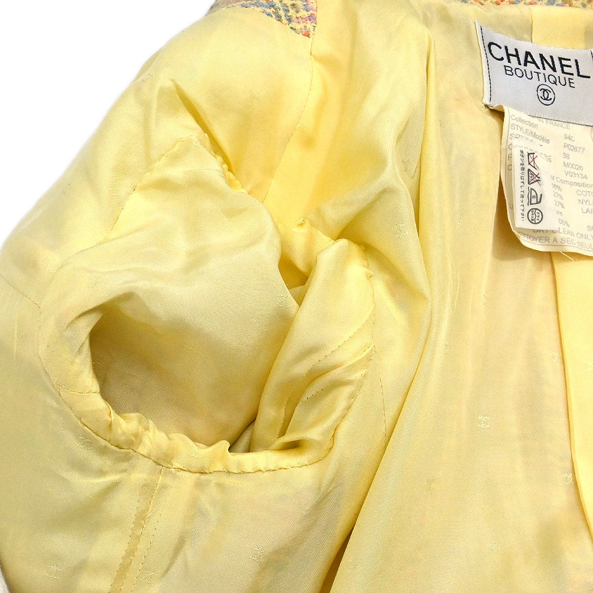 Chanel 1994 Setup Suit Jacket Skirt Tweed Yellow #38