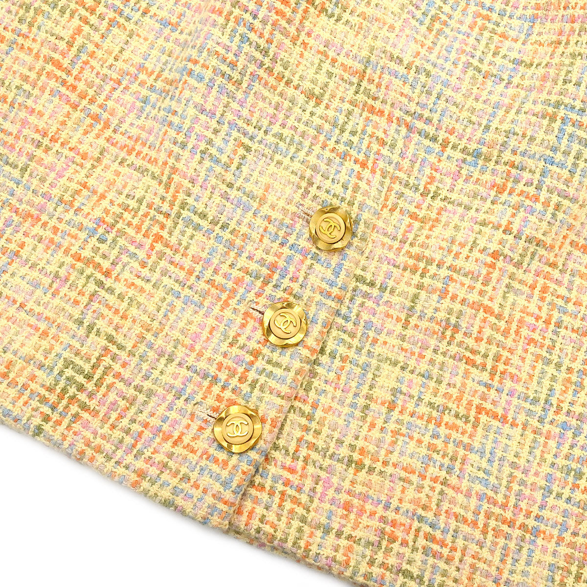 Chanel 1994 Setup Suit Jacket Skirt Tweed Yellow #38