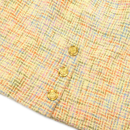 Chanel 1994 Setup Suit Jacket Skirt Tweed Yellow #38