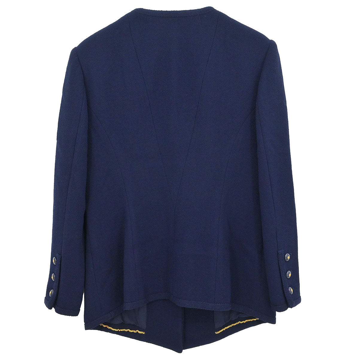 Chanel Single Breasted Collarless Jacket Navy