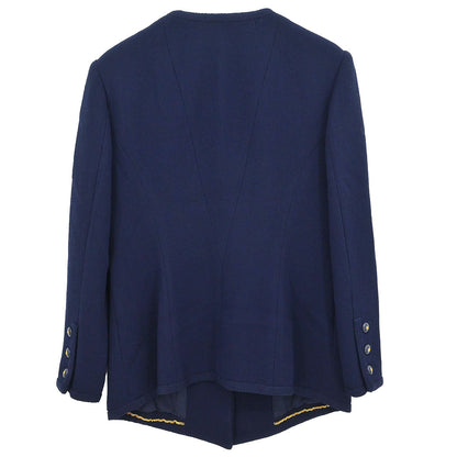 Chanel Single Breasted Collarless Jacket Navy