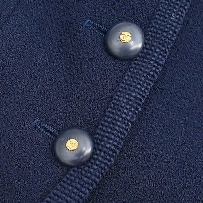 Chanel Single Breasted Collarless Jacket Navy