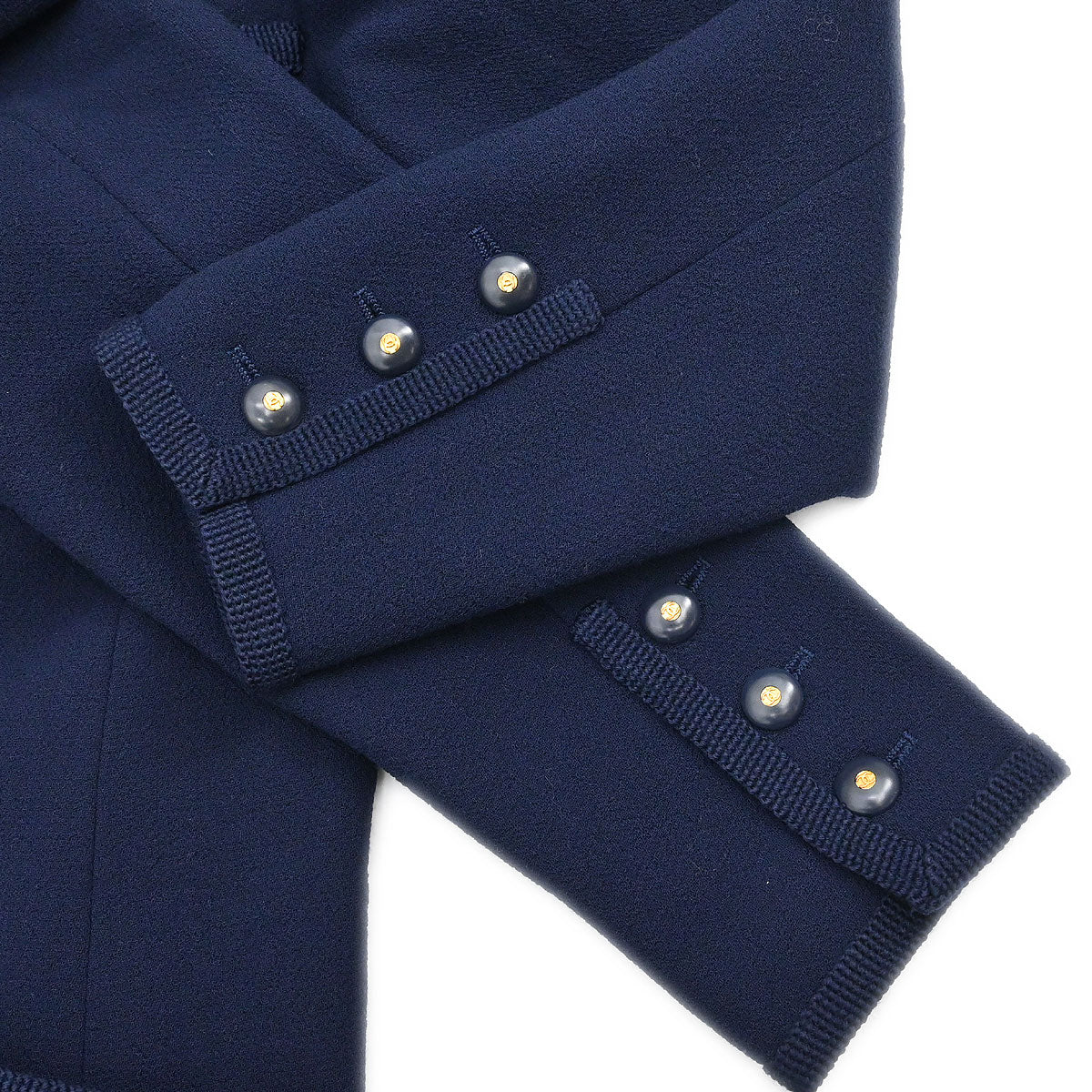 Chanel Single Breasted Collarless Jacket Navy