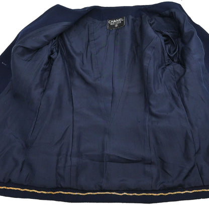 Chanel Single Breasted Collarless Jacket Navy