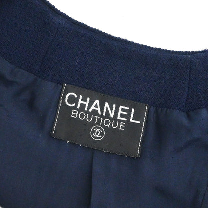 Chanel Single Breasted Collarless Jacket Navy