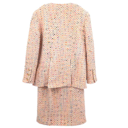 Chanel 1994 Setup Suit Jacket Skirt Tweed Pink #40