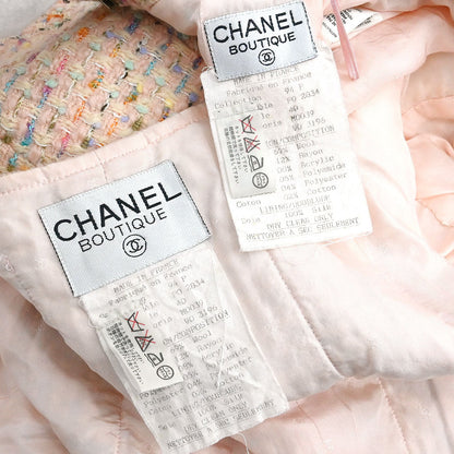 Chanel 1994 Setup Suit Jacket Skirt Tweed Pink #40