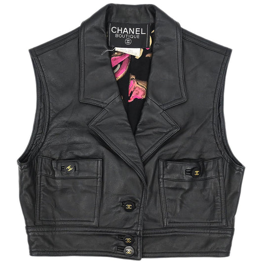 Chanel 1995 Sleeveless Single Breasted Jacket Black #38
