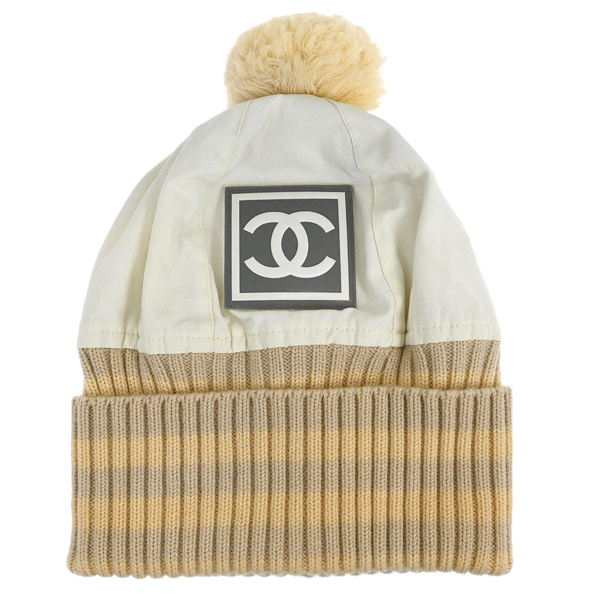 Chanel White Sport Line Knit Cap #M Small Good