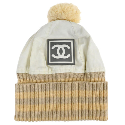 Chanel White Sport Line Knit Cap #M Small Good