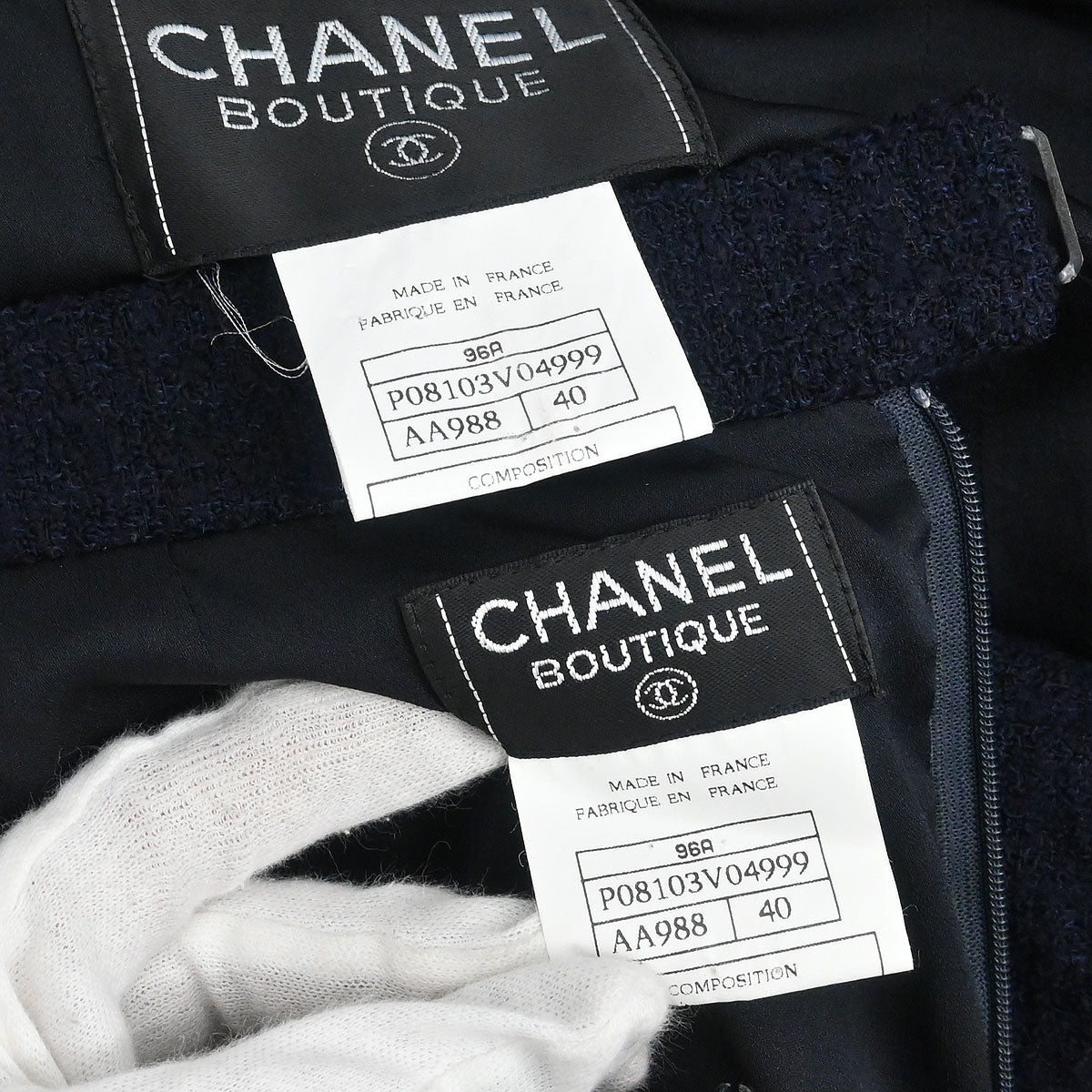 Chanel 1996 Setup Suit Jacket Skirt Navy #40