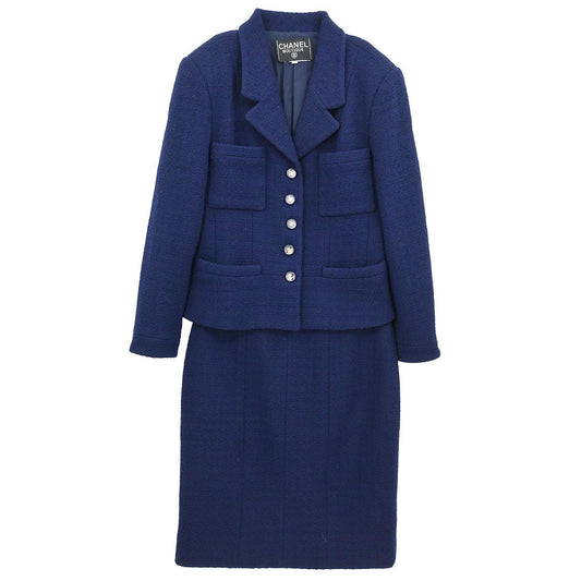 Chanel Setup Suit Jacket Skirt Navy #38