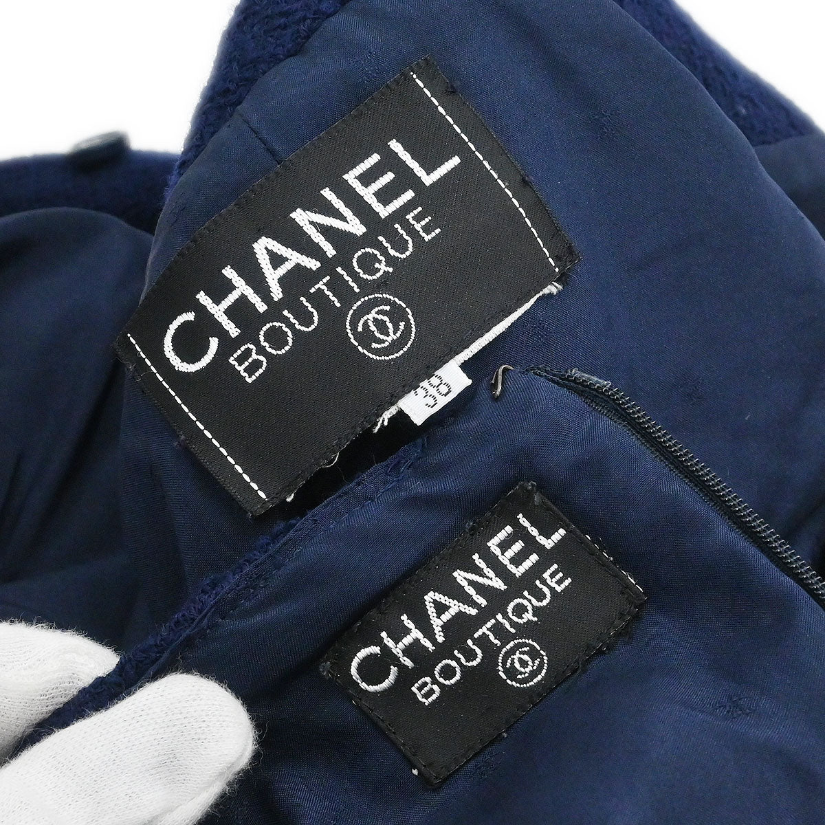 Chanel Setup Suit Jacket Skirt Navy #38