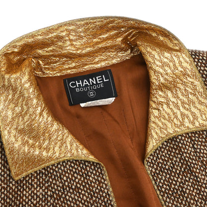 Chanel 1996 3 Setup Suit Jacket Top Skirt Brown #44