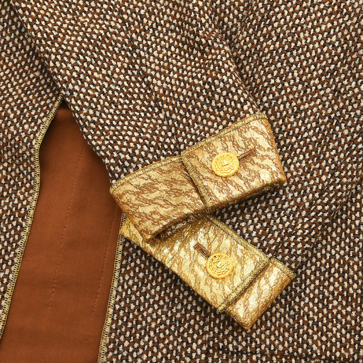 Chanel 1996 3 Setup Suit Jacket Top Skirt Brown #44