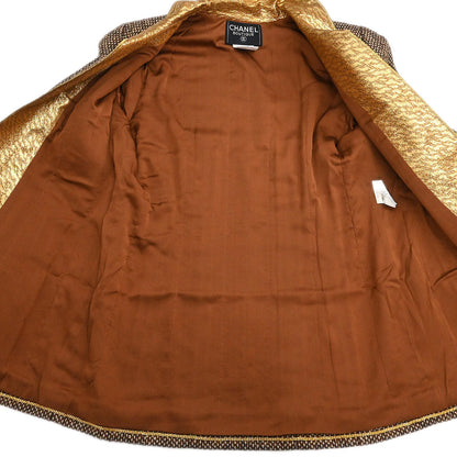 Chanel 1996 3 Setup Suit Jacket Top Skirt Brown #44