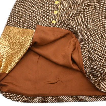 Chanel 1996 3 Setup Suit Jacket Top Skirt Brown #44