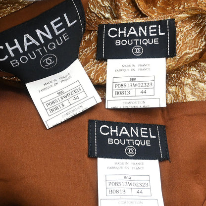 Chanel 1996 3 Setup Suit Jacket Top Skirt Brown #44