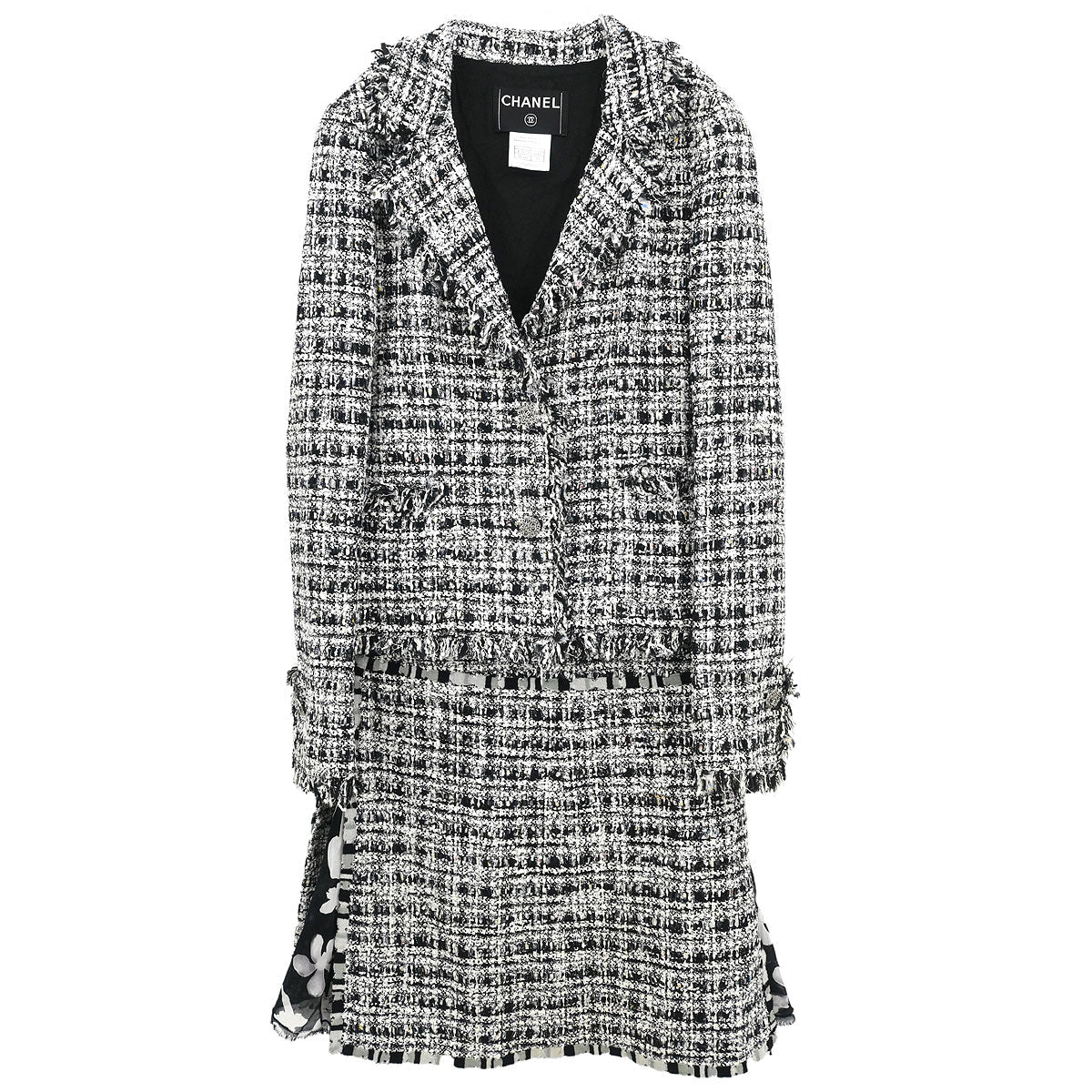 Chanel 2004 Setup Suit Jacket Skirt Tweed Black #34