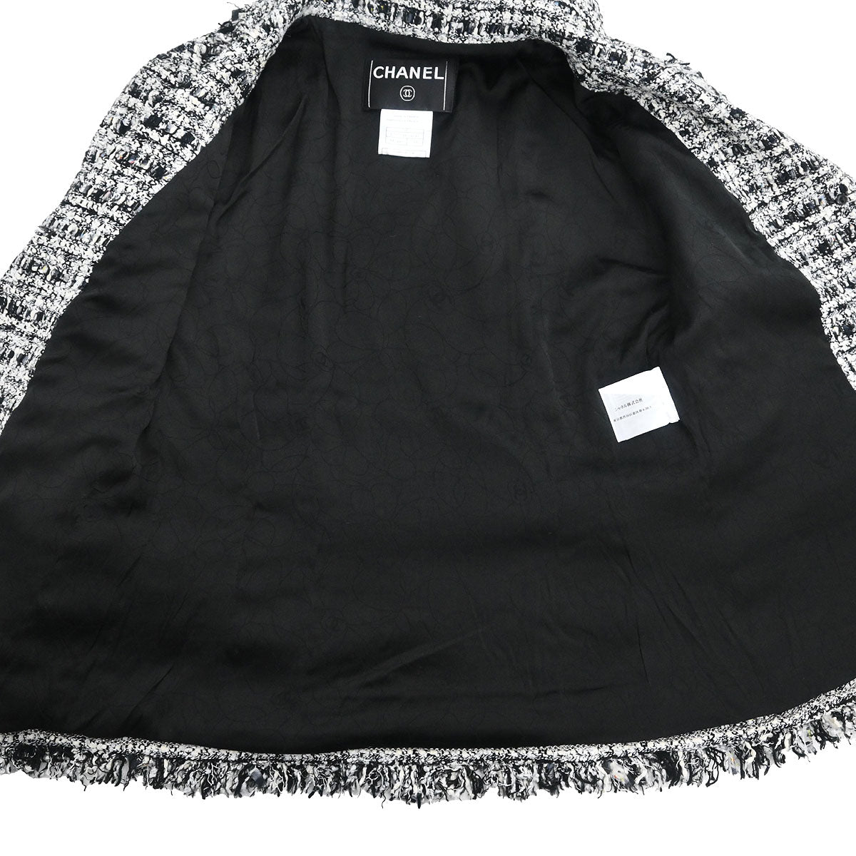 Chanel 2004 Setup Suit Jacket Skirt Tweed Black #34