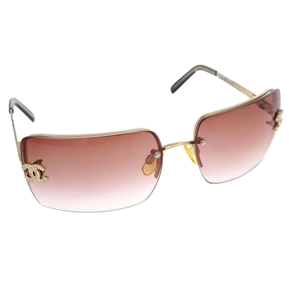 Chanel Sunglasses Eyewear Brown Rhinestone 62□15 Small Good