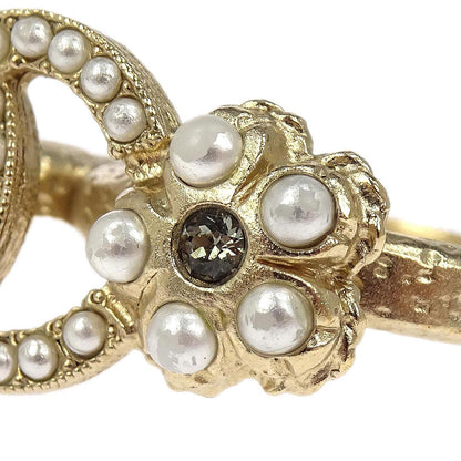 Chanel CC Ring Rhinestone Costume Pearl Gold #53 #52 A16K