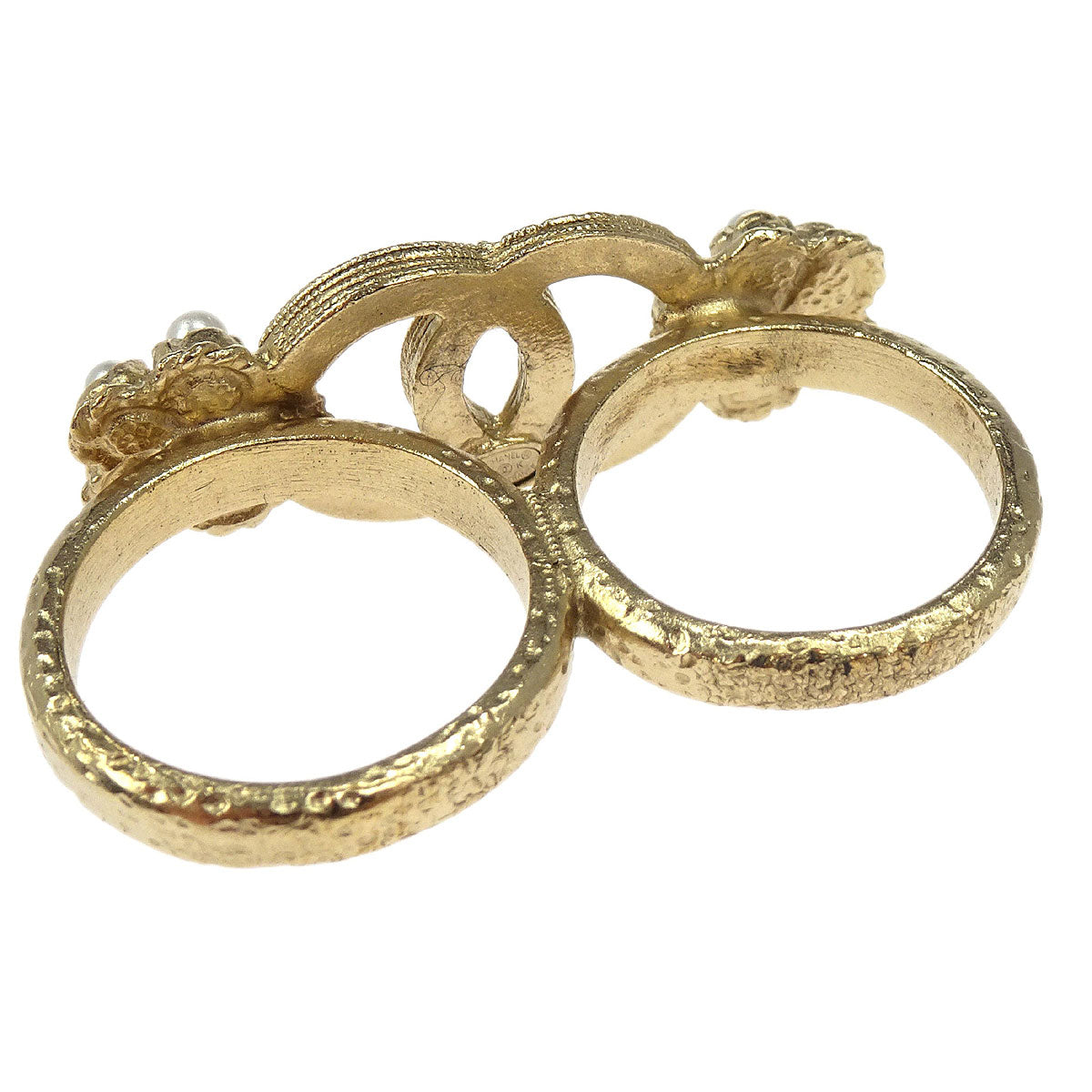 Chanel CC Ring Rhinestone Costume Pearl Gold #53 #52 A16K