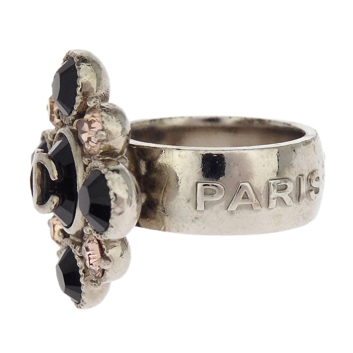 Chanel CC Ring Rhinestone Silver #53 08C