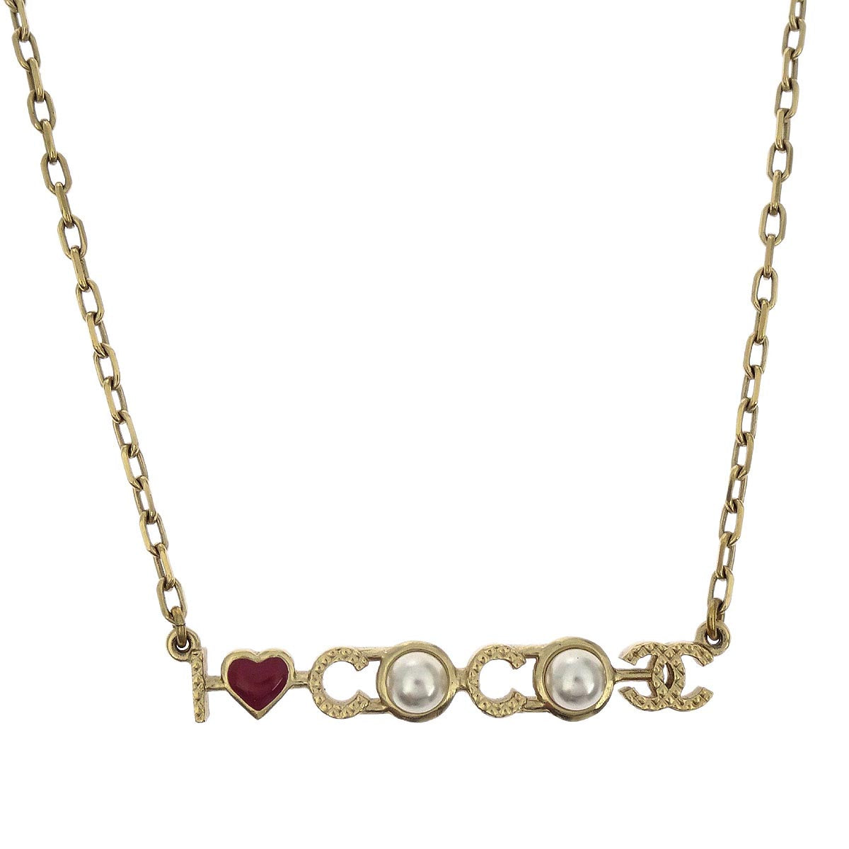 Chanel Coco Gold Chain Necklace Costume Pearl A17P