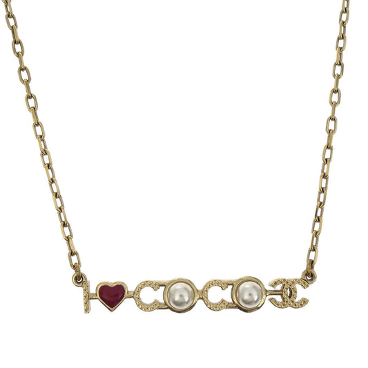 Chanel Coco Gold Chain Necklace Costume Pearl A17P